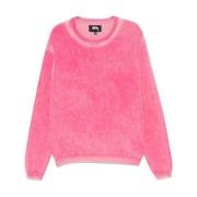 Flamingo Pink Strikket Crew Neck Sweater