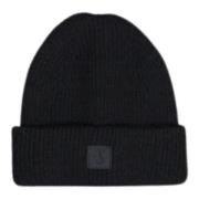 Uld Hæklet Beanie Hat Sort