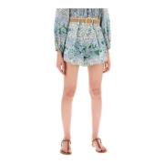 Paisley Linned Shorts med Raffia Bælte