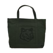 Canvas Tote Taske med Fox Broderi