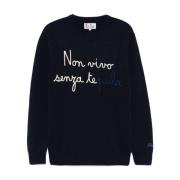 Blå Strikket Crew Neck Sweater