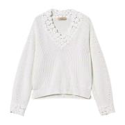 Creme Sweater Sæt Uld Blanding