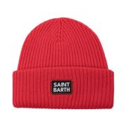 Rød Ribbet Uld Beanie Hat