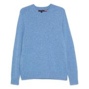 Blå Lambswool Crew Neck Sweater