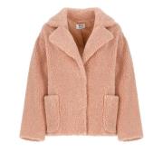 Pink Faux Fur Coat Peak Lapel