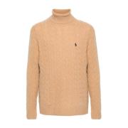 Beige Uld Turtleneck Sweater med Logo