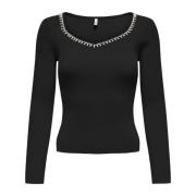 Sort Strik Sweetheart Halsudskæring Sweater