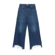 Blå Denim Wide Leg Cropped Jeans