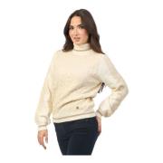 Ivory Sweater med Broderede Strik