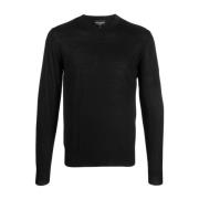 Sort logo-broderet crewneck sweater