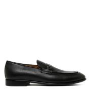 Sorte Læder Loafers Slip On Stil