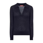 Ribbet V-hals Sweater Silke Uld