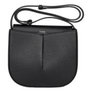 Sort Plisseret Læder Crossbody Taske