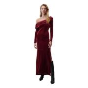 Burgundy Velvet One-Shoulder Maxi Kjole