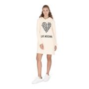 Leopard Heart Hoodie Kjole Creme Hvid