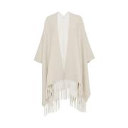 Beige Uld-Kashmir Blandet Frynset Cape