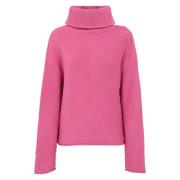 Ribstrikket sweater i fuchsia