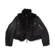 Sort Faux Fur Nylon Blouson Jakke