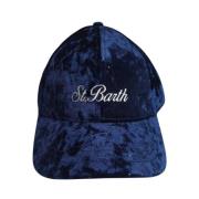 Blå Velvet Baseball Cap med Rhinestone Broderi