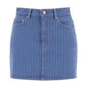 Vertikal Stribe Denim Mini Nederdel