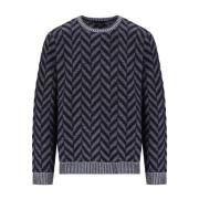 Chevron Blå Uld Crewneck Jumper