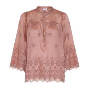 Rose Bluse med Blonde Detaljer