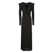 Elegant V-Neck Maxi Kjole i Sort