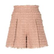 Beige Tweed Shorts med knapdetaljer