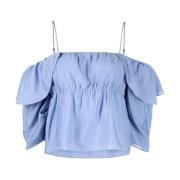 Blå Off Shoulder Cami Bluse