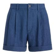 Blå Linned Plisseret Casual Shorts