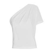 Hvid en-skulder T-shirt med plissering