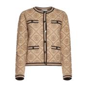 Beige Monogram Cardigan Sort Kant Guld Knapper