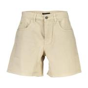 Beige Dame Denim Shorts med knap og lynlås