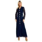 Navy Blonde Maxi Kjole V-Hals