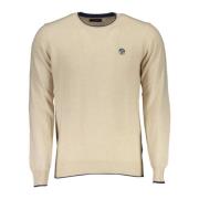 Beige Sweater med Lange Ærmer og Kontrastdetaljer