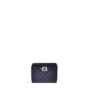 Wallet with zip in black quilted leather and monogram