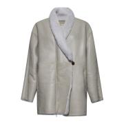 Vendbar Shearling Frakke med Shawl Revers