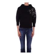 Sort Sweater med Side Rhinestone Detaljer