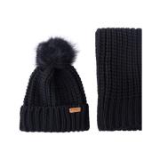 Ribbet Pom Pom Beanie og Tørklæde Sæt