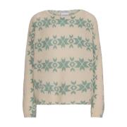 Nordisk Pullover Beige Grønt Print