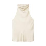 Silke Halterneck Draperet Top Creme