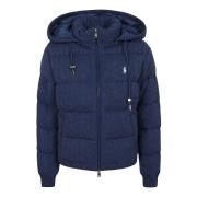 Rustic Navy Cable-Knit Hooded Down Coat