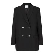 Oversize Sort Blazer med Enkel Krave