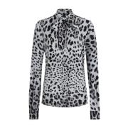 Leopard Print Silk Charmeuse Skjorte