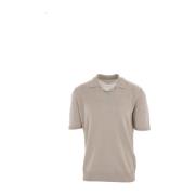 Beige Linned Polo Shirt Kort Ærme