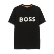 Sort bomuldst-shirt med logoprint