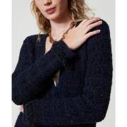 Jacquard Check Cardi-Coat med Frynser