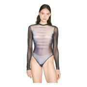 Trykt Mesh Langærmet Bodysuit