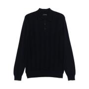 Navy Merino Wool Knit Polo Shirt