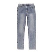 Blå Straight Jeans med Split Hem